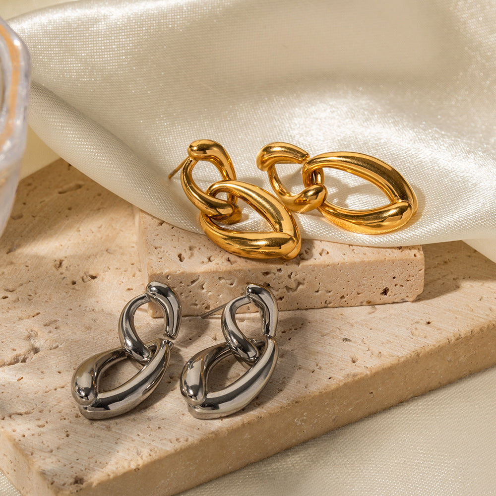 5pcs New Titanium Steel Gold-Plated Earrings 18K Gold-Plated Stainless Steel Irregular Chain Earrings Do Not Fade Jewelry