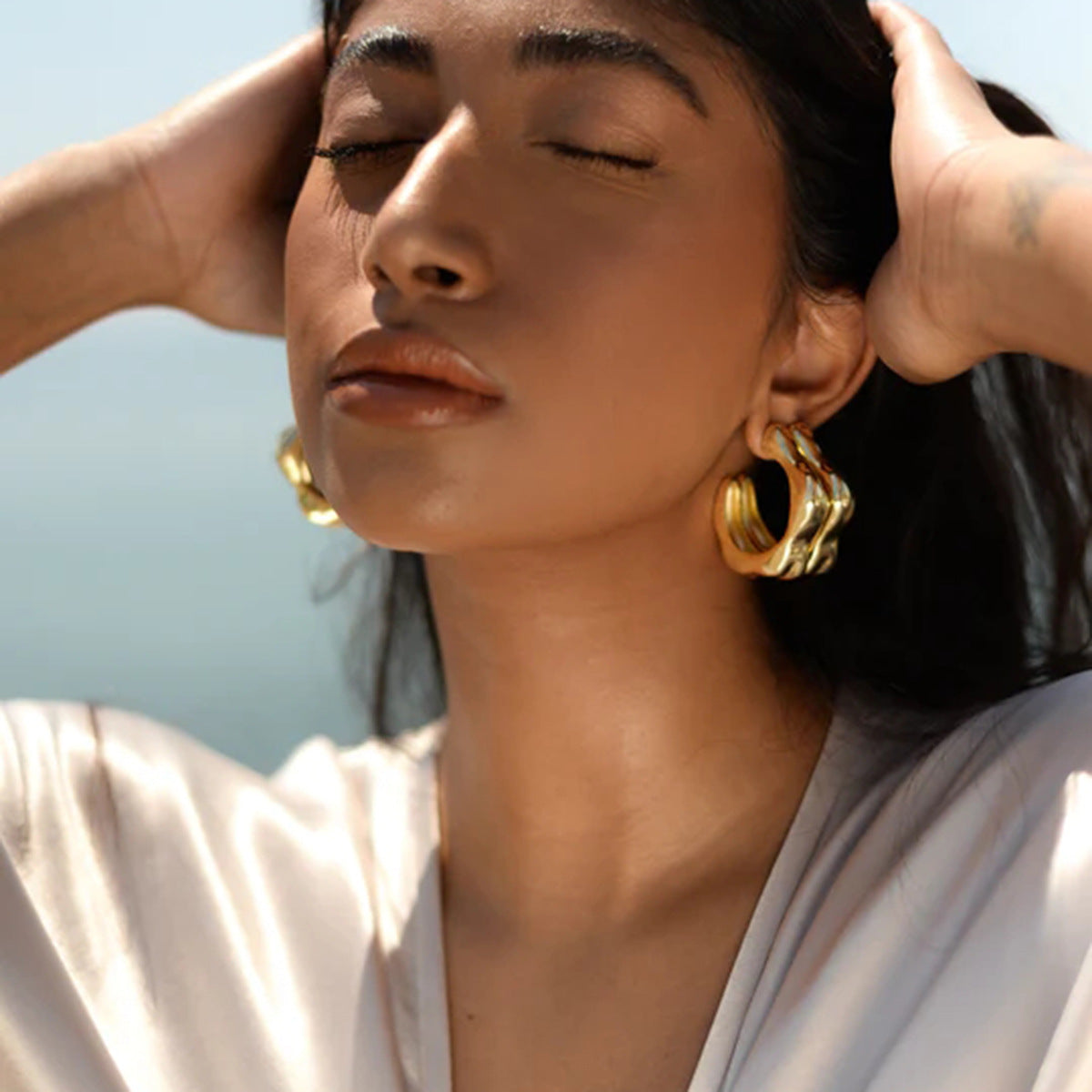 5pcs Fashion Popular 18K Gold Stainless Steel Triangle Petal C Shaped Earrings Pendant Earrings Jewelry