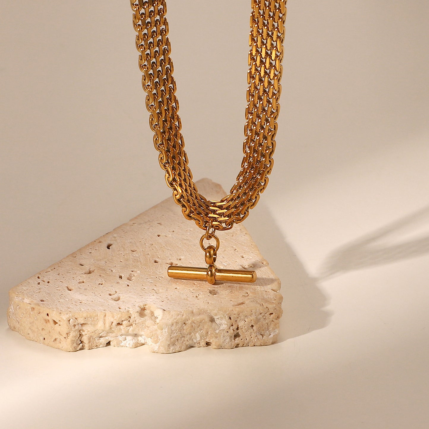 5pcs Punk Hip Hop T-Stick Pendant Watch With Choker Necklace 18K Gold Stainless Steel Collar For Women