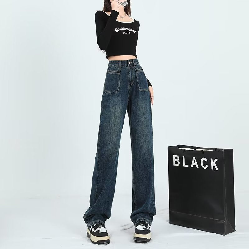 New Vintage Jeans For Women Spring And Autumn With High Waist Show Slim Narrow Version Straight Leg Pants Loose Wide Leg Pants