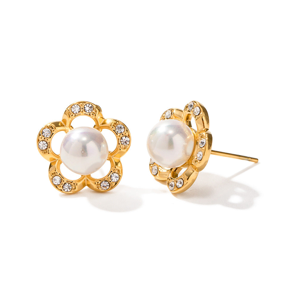 5pcs 18K Gold Stainless Steel Full Drill Flower Earrings Do Not Fade Premium Design Earrings