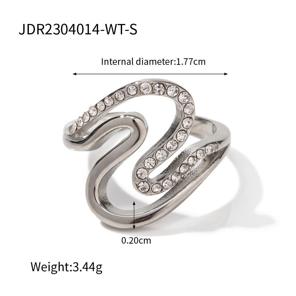 5pcs New Ring 18K Stainless Steel Diamond Double Ring Women's Ring Does Not Fade Jewelry