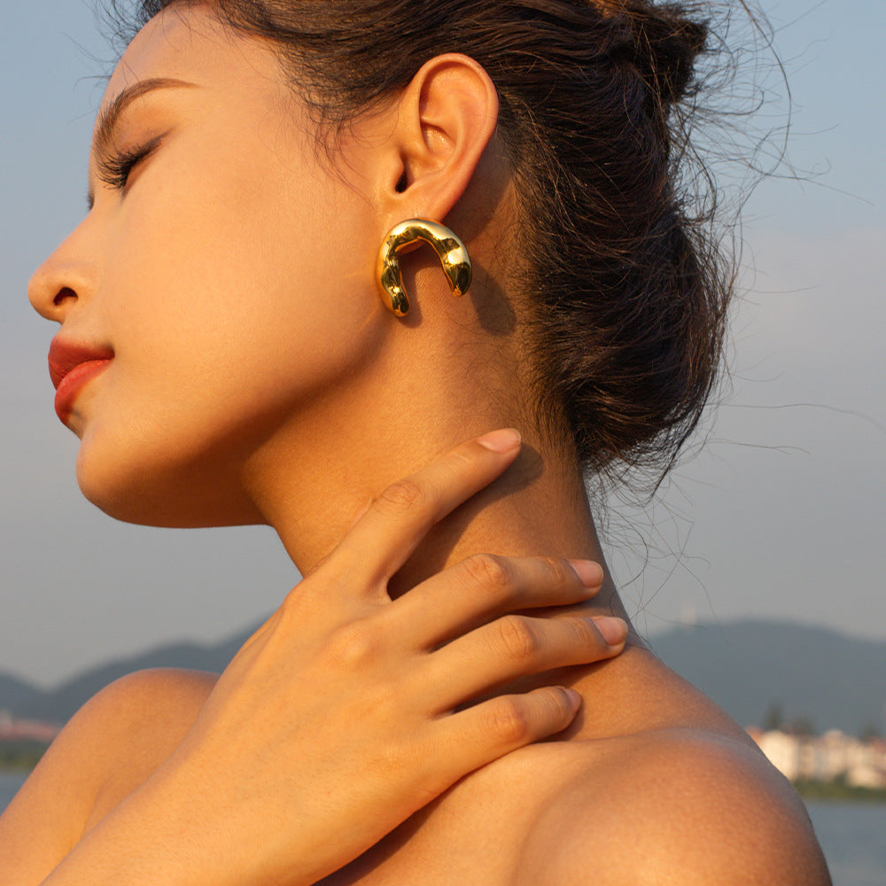 5pcs Gold Plated Stainless Steel Classic 18K Gold Stainless Steel Hammer Arch Earrings Women's Fashion Earring Accessories
