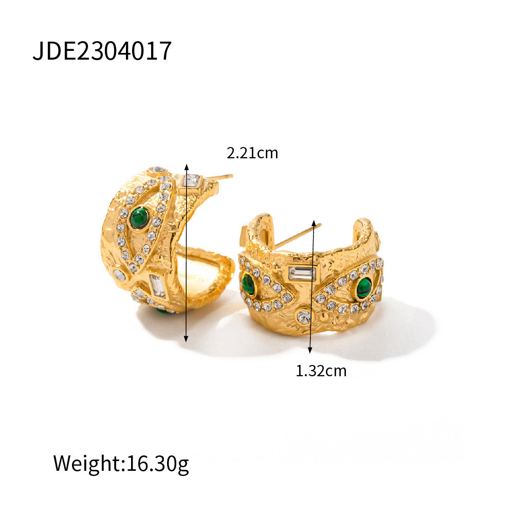 5pcs Women's 18K Gold Set Zircon Green Peacock Stone Lava Square Devil's Eye Square Ring