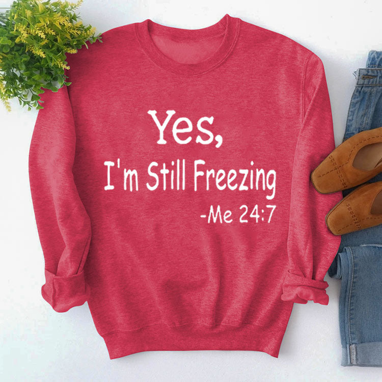 Pullover Simple Crew Neck Top Long Sleeve Yes I'M Printed Loose Hoodie