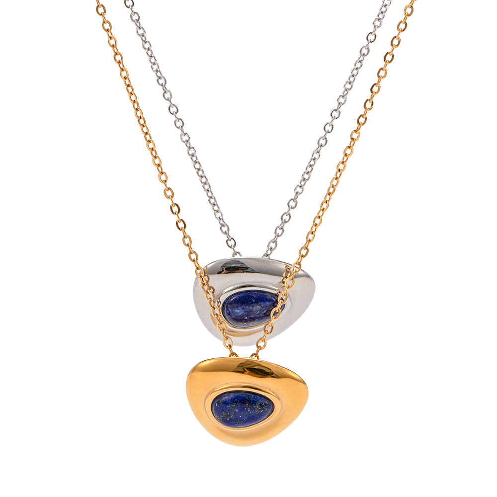 5pcs Summer New Style Retro Inlaid Lapis Lazuli Cold Metal Temperament All-Matching Titanium Steel Necklace
