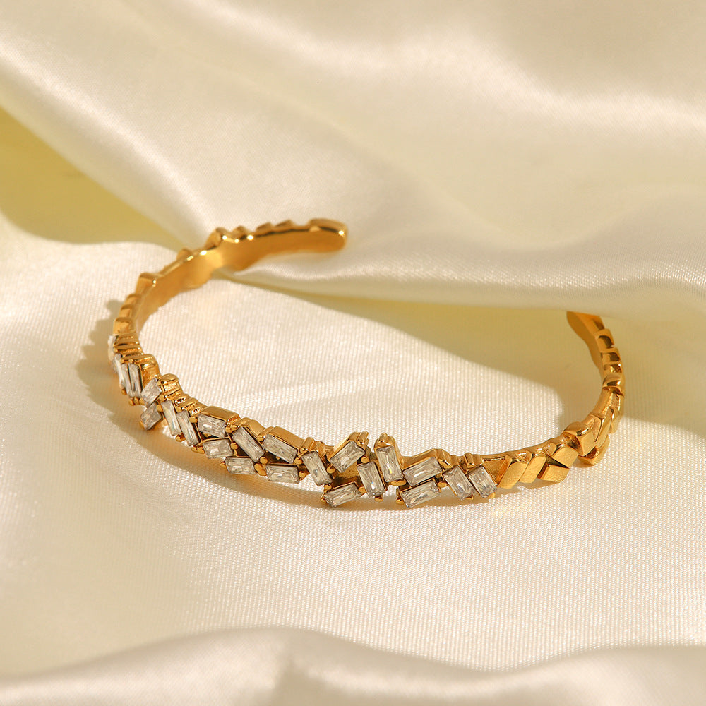 5pcs Fashion Elegant Temperament Minimalist Cold Everything Inlaid Zircon Open Bracelet Does Not Fade Bracelet Woman