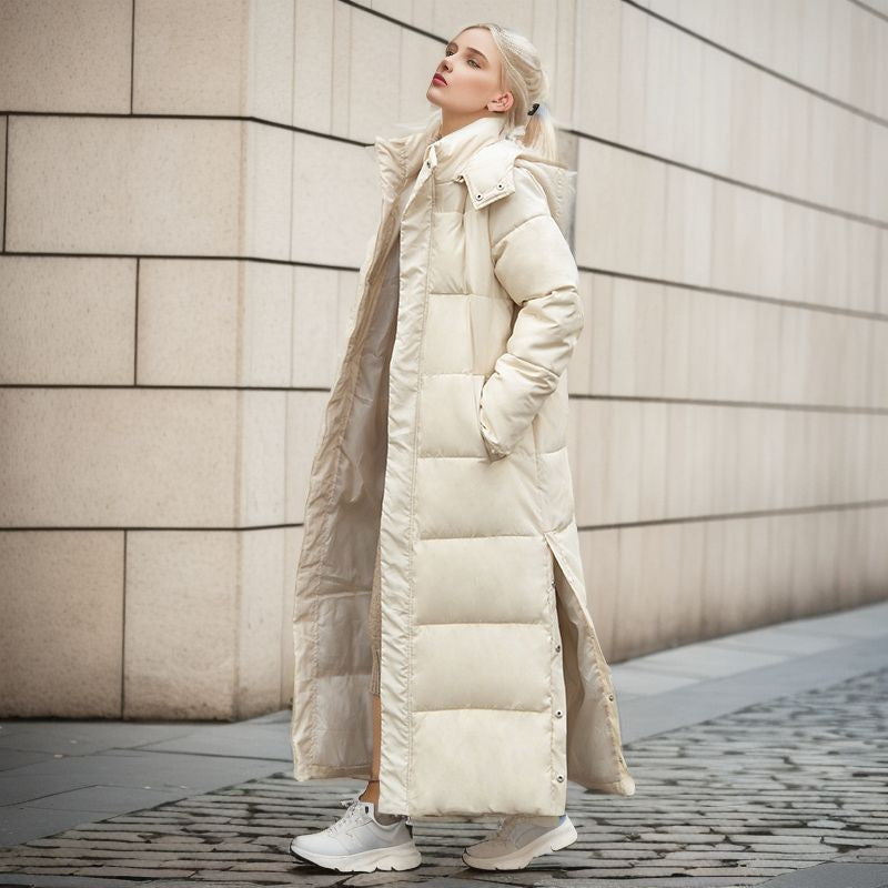 Over The Knee Long Padded Coat Women's Winter New Korean Version Of Fashion Slim-Fit Down Cotton Hooded Thick Padded Coat