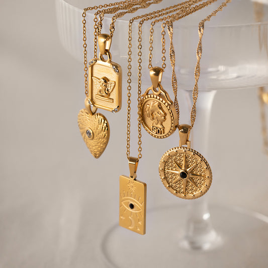 5pcs Niche Design Coin Round Brand Necklace Cold All Match Retro Temperament Personality Sweater Chain Female