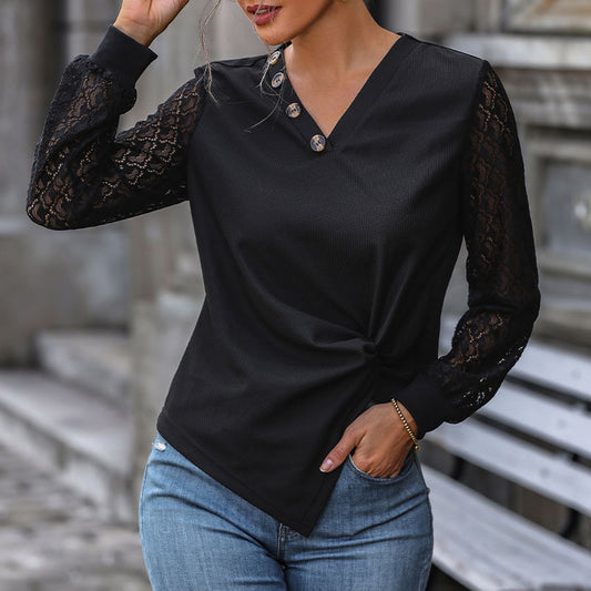 Autumn New Fashion Women's Black Long-Sleeved Knitted Top