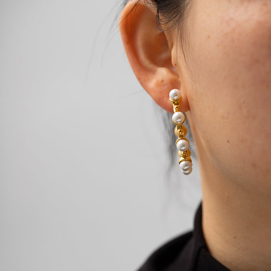 5pcs 18K Gold C-Shaped Stainless Steel Pearl Earrings Do Not Fade Niche Design All-Matching Earrings