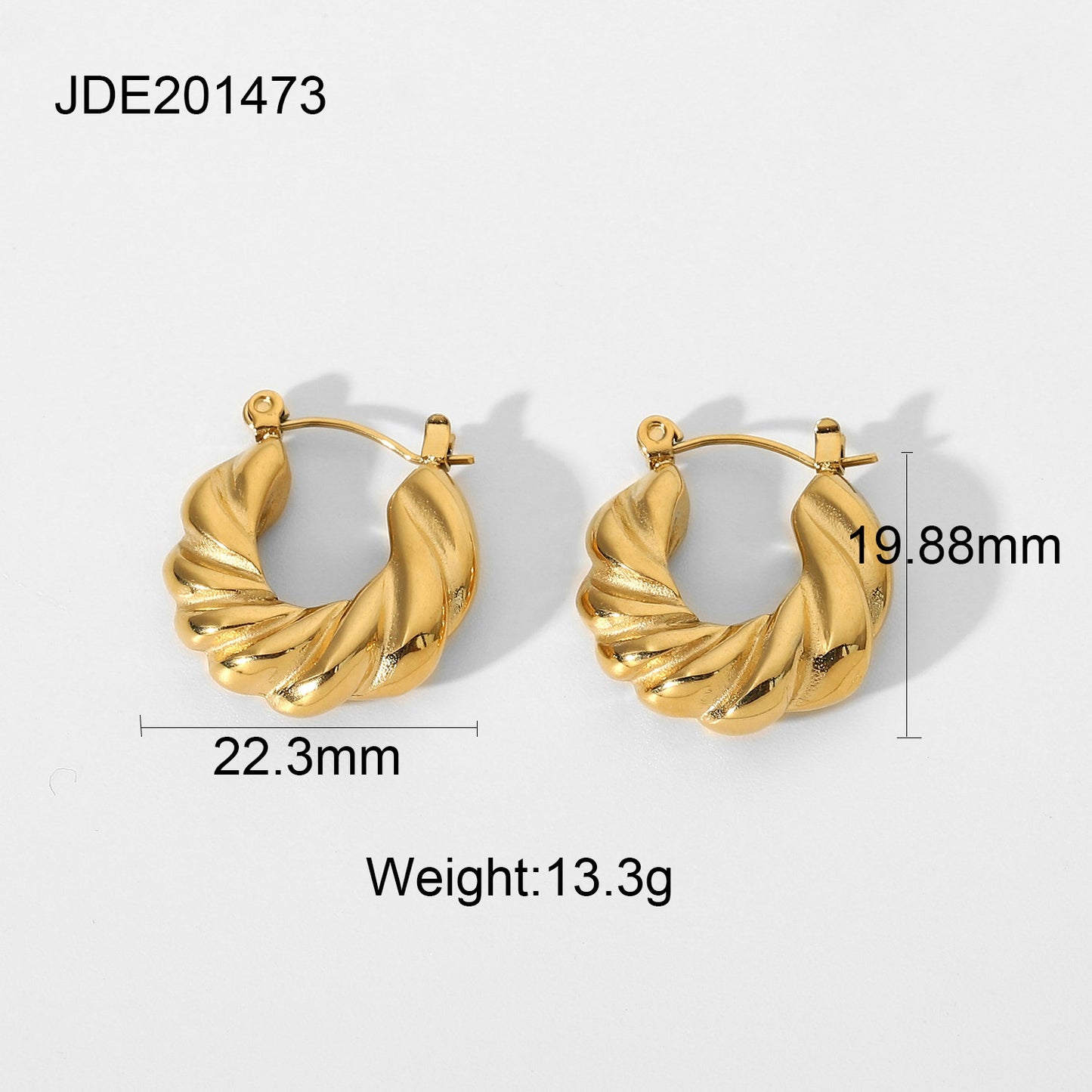 5pcs New Chunky Twist Croissant Stud Earrings 18 Gold-Plated Stainless Steel Ring Earrings For Women