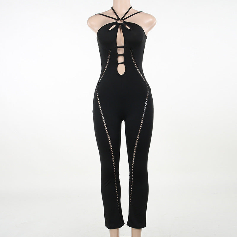 Autumn New Style Onesie Fashion Spice Girl Halter Sexy Slim Hollow-Out Romper Female