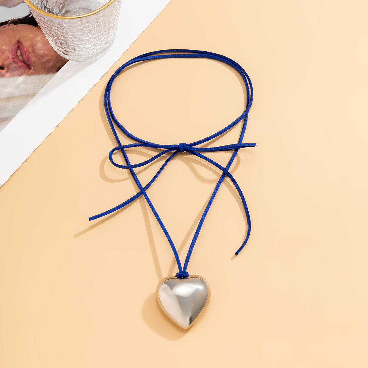 5 pcs Pull Adjustable Wax Thread Choker Collar Simple Personality Big Love Pendant Necklace