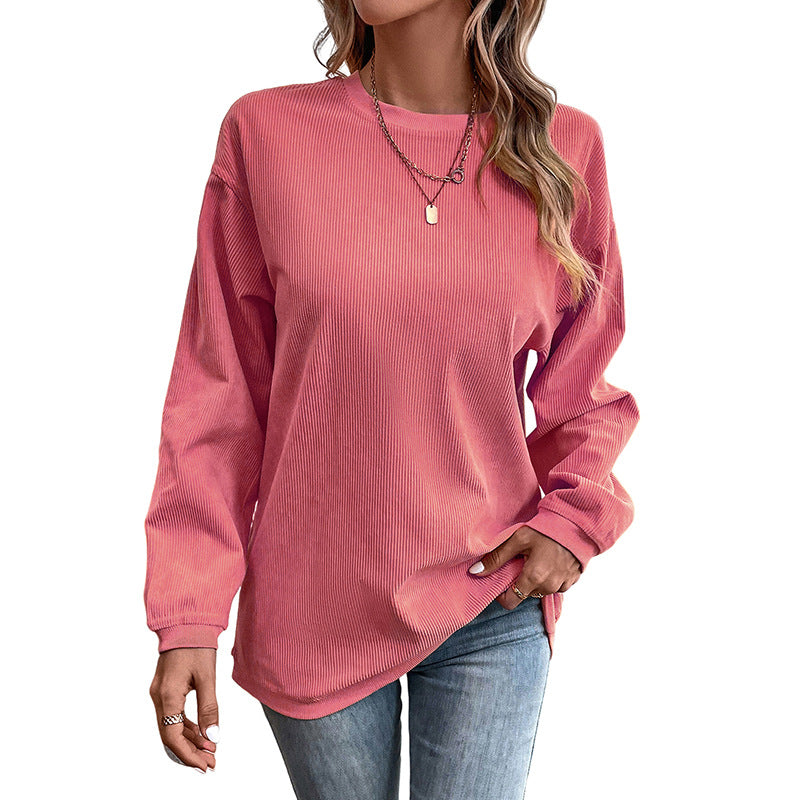Letter-Printed Simple Hoodless Pullover Round Neck Hoodie Woman Solid Color Long Sleeve Undershirt Woman