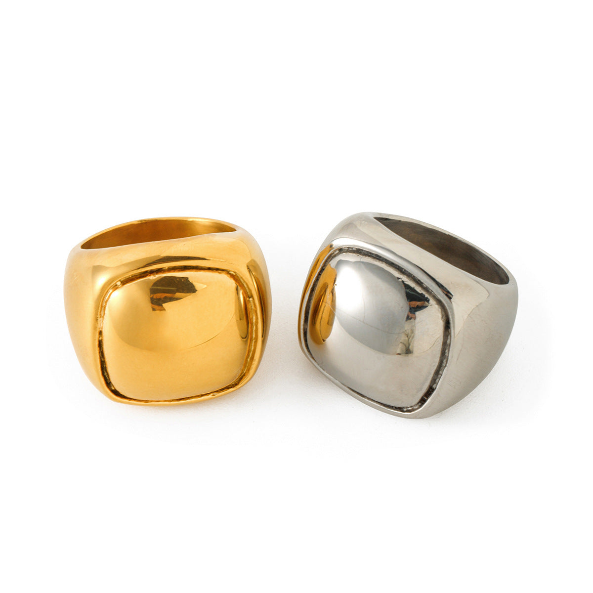 5pcs Double 18-Karat Gold Stainless Steel Regular Symmetrical Ring Non-Faded All-Match Stainless Steel Ring