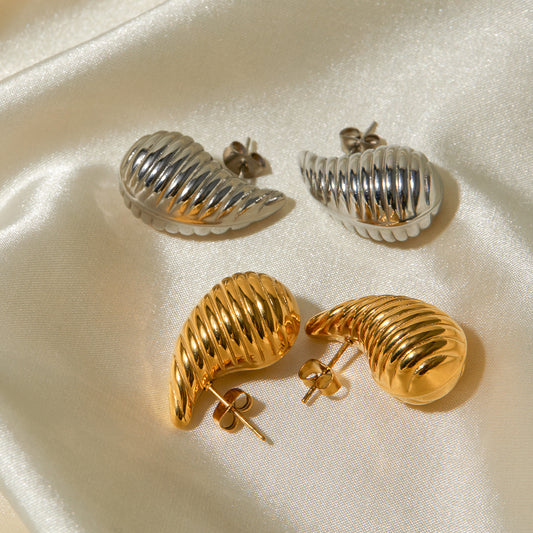 5pcs Titanium Steel 18K Gold Stainless Steel Striped Drop Earrings New Stylish Earrings Of The Year