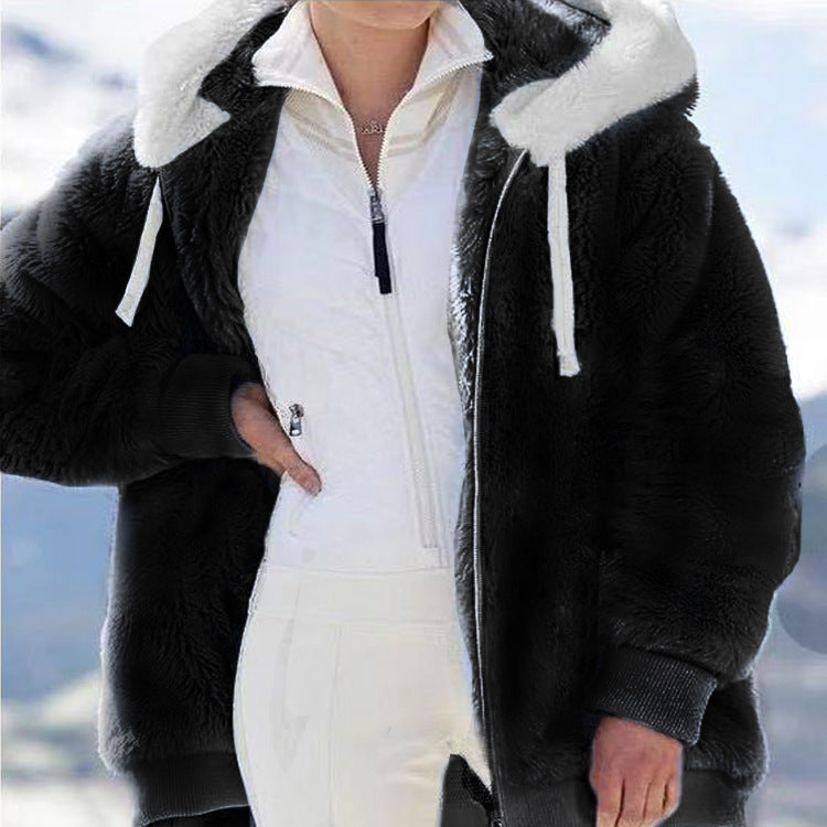 Hot New Fall/Winter Plush Zipper Hooded Coat Lady