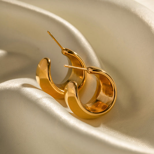 5pcs Earrings 18K Gold Stainless Steel Curved Chubby Earrings Stud Non-Fading Earrings For Women