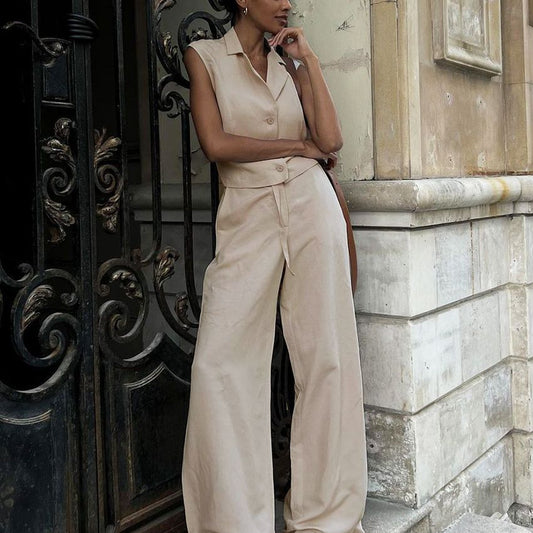 Cotton And Linen Vest Set Summer Casual Cotton And Linen Vest Single Breasted Waistcoat + Trousers Set