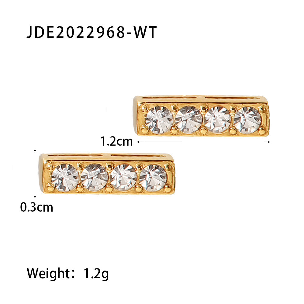 5pcs Women's New Titanium Steel Fine Earrings 18K Gold Stainless Steel Rectangular Inlaid With White Diamond Stud Earrings