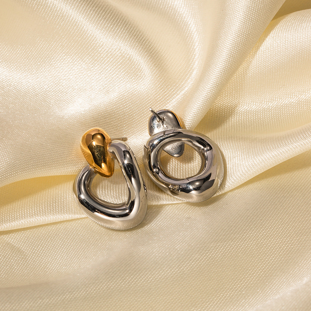 5pcs New 18K Gold Stainless Steel Gold And Silver Matching Line Sense Child Earrings Stainless Steel Earrings For Women