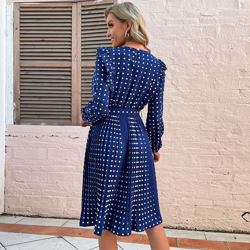 Fashion Women's Ruffled Long-Sleeved Polka Dot Autumn And Winter Dress Women