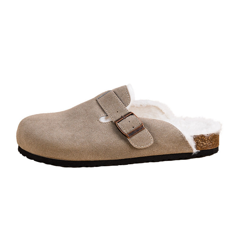 Autumn And Winter Couple Slippers Cork Bottom Flat Fishing Baotou Half Slippers For Men Women