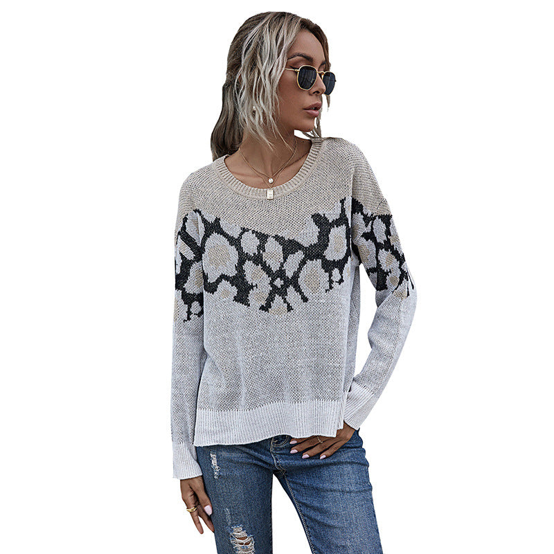 Women's Autumn Top Zebra-Print Long-Sleeved Fashion Loose Sweater Female Autumn