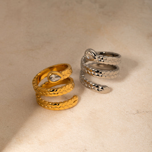 5pcs 18K Gold Stainless Steel Serpentine Inlaid Zircon Ring No. 7 Non-Fading Jewelry