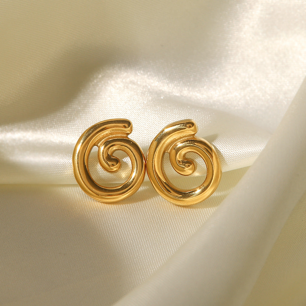 5pcs Titanium Steel Earrings Women's Niche Design 18K Gold Stainless Steel Irregular Stud Earrings