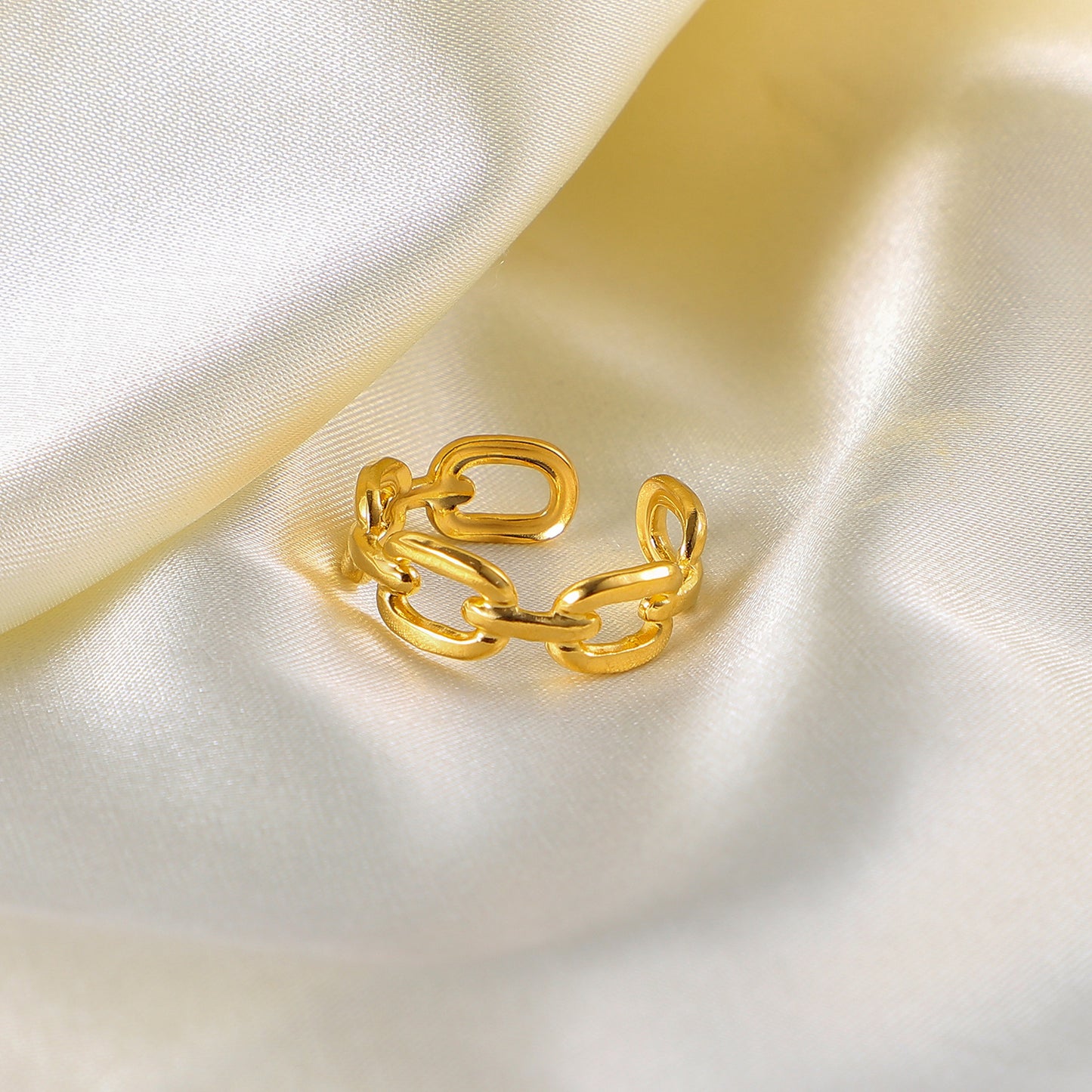 New 18K Gold Plated Stainless Steel Jewelry Square Buckle Chain Opening Ring Ladies Titanium Steel Ring
