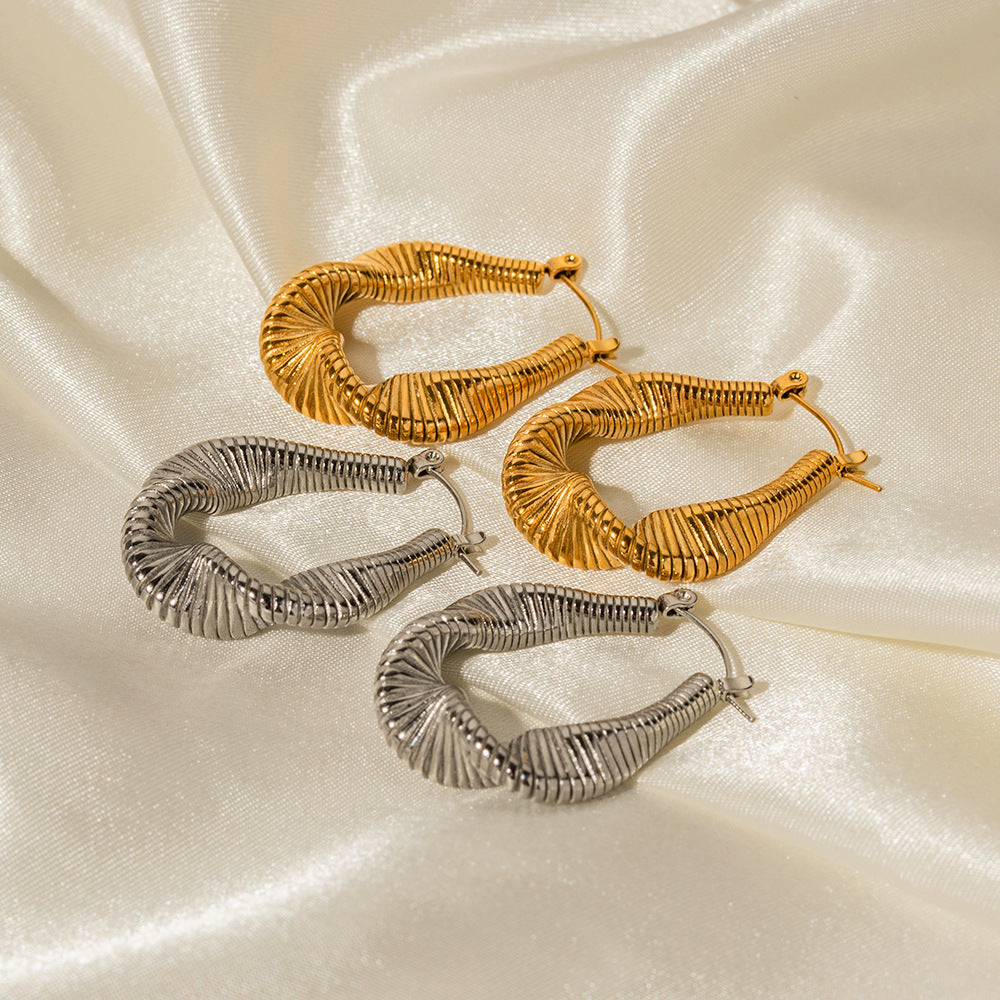 5pcs Earrings 18K Gold Plated Stainless Steel Pleated Ribbed Twist Earrings Do Not Fade Women's Earrings