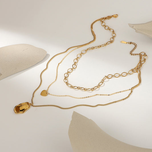 5pcs Titanium Steel Necklace 18K Gold Triple Chain Stainless Steel Necklace Women's Neck Chain