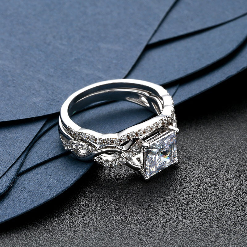Fashion Ring Set Creative Designer Inlaid Square Diamond Stone Custom 925 Silver Ring