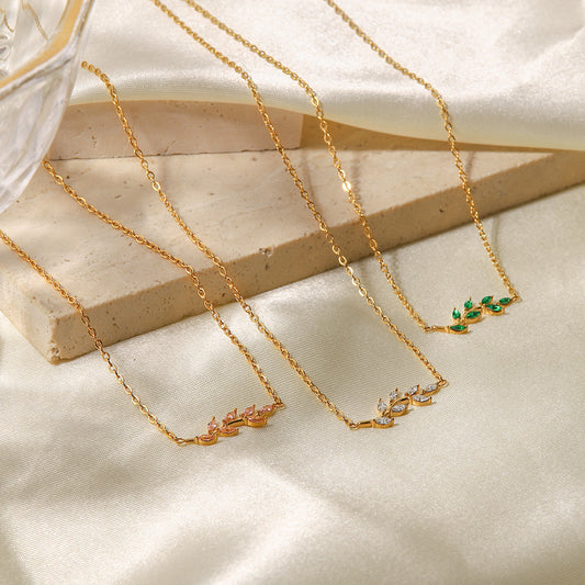 5pcs Stylish Women's Titanium Steel Necklace Jewelry 18K Gold Stainless Steel Green // White Diamond Pendant Necklace