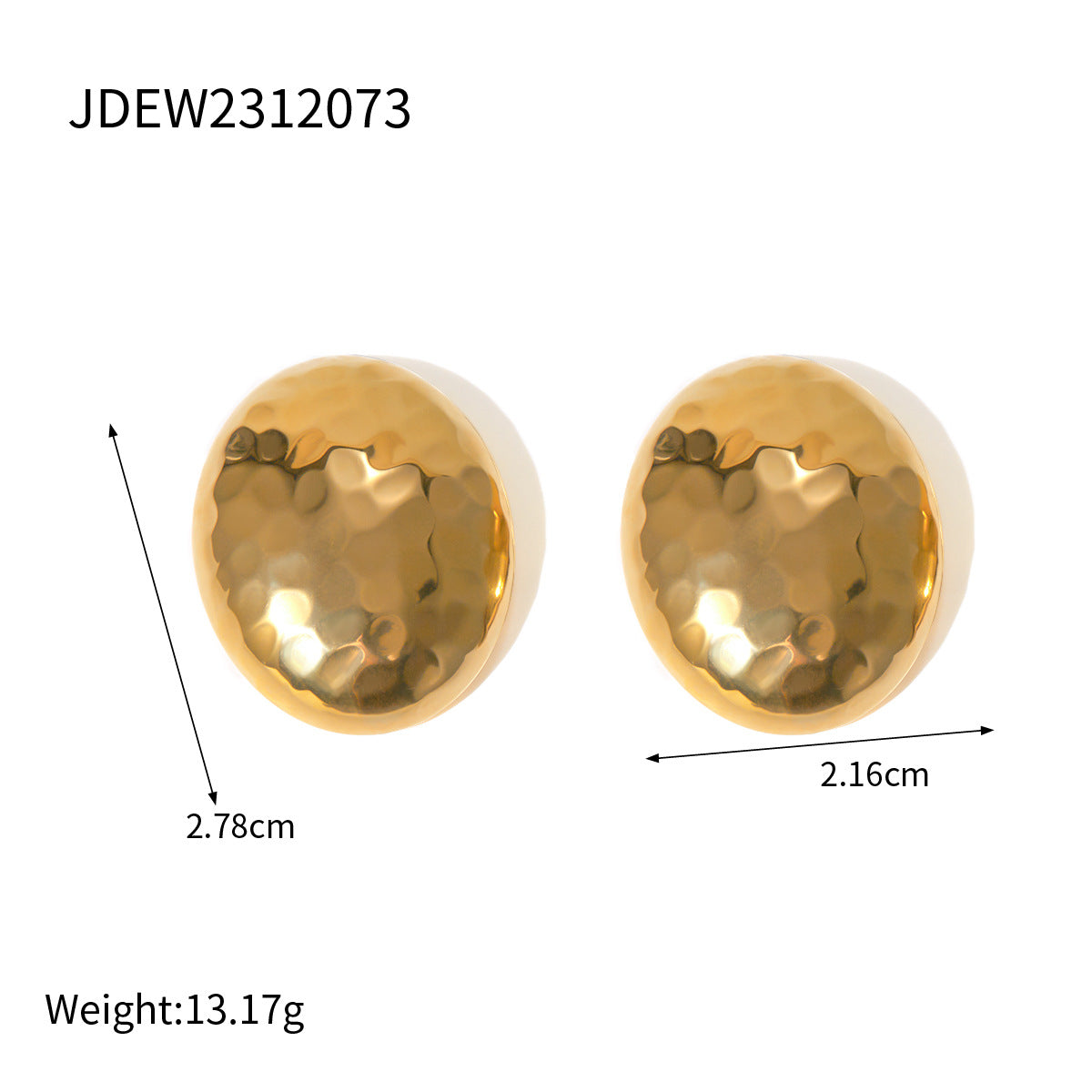 5pcs 18K Gold Stainless Steel Hammer Pattern Disco Mosaic Pattern Oval Earring Explosion
