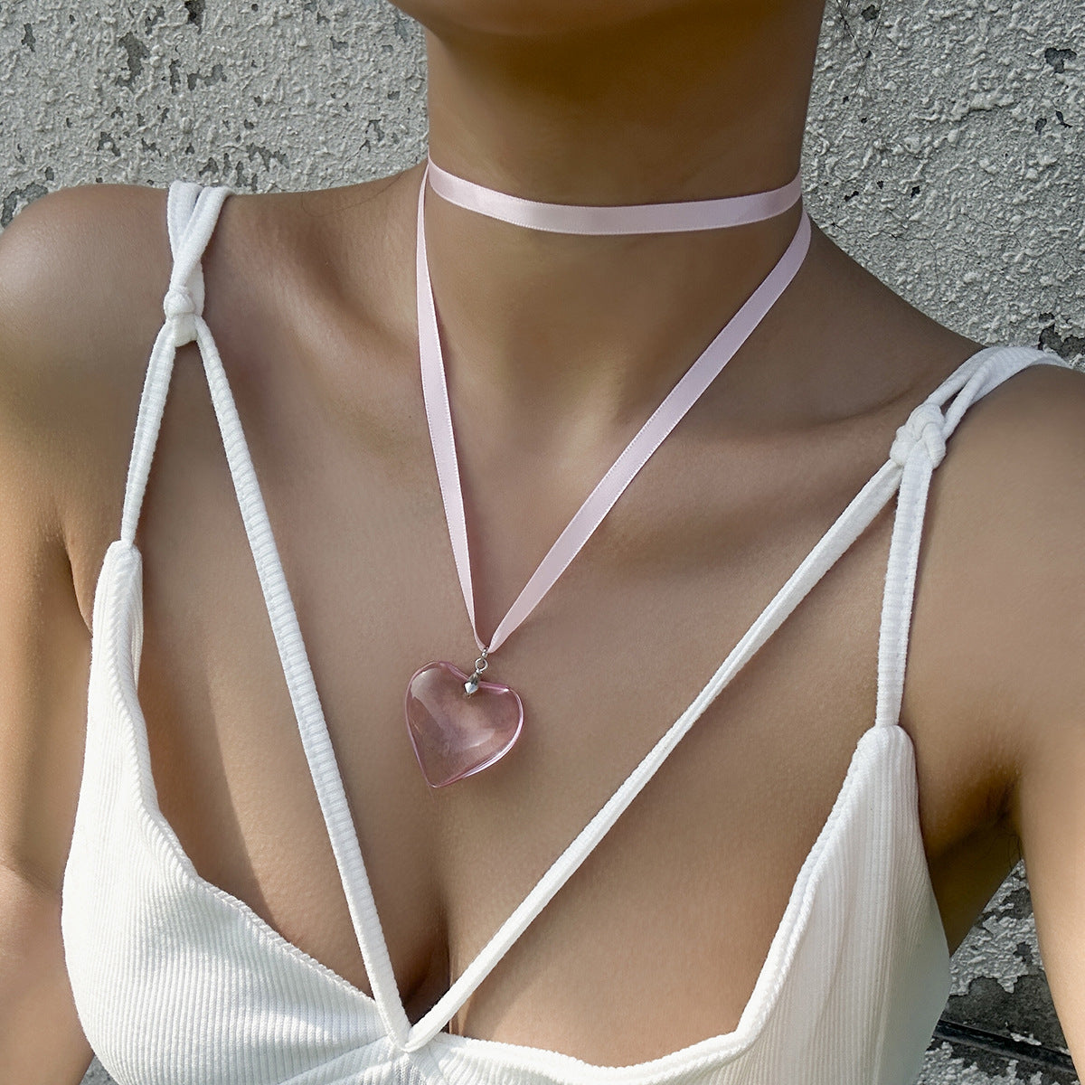 5 pcs Pull Adjustable Wax Thread Choker Collar Simple Personality Big Love Pendant Necklace