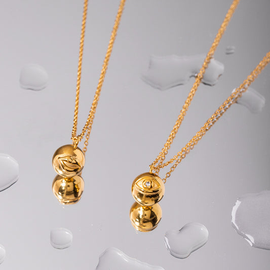 5pcs Titanium Steel Devil's Eye Ball Pendant 18K Gold Stainless Steel Chain Necklace Lip Pendant Necklace