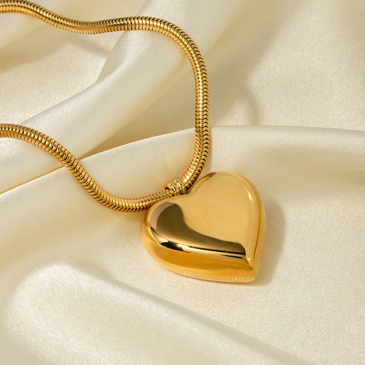 5pcs Fashion Popular 16K Gold Stainless Steel Snake Bone Chain Love Pendant Necklace Necklace