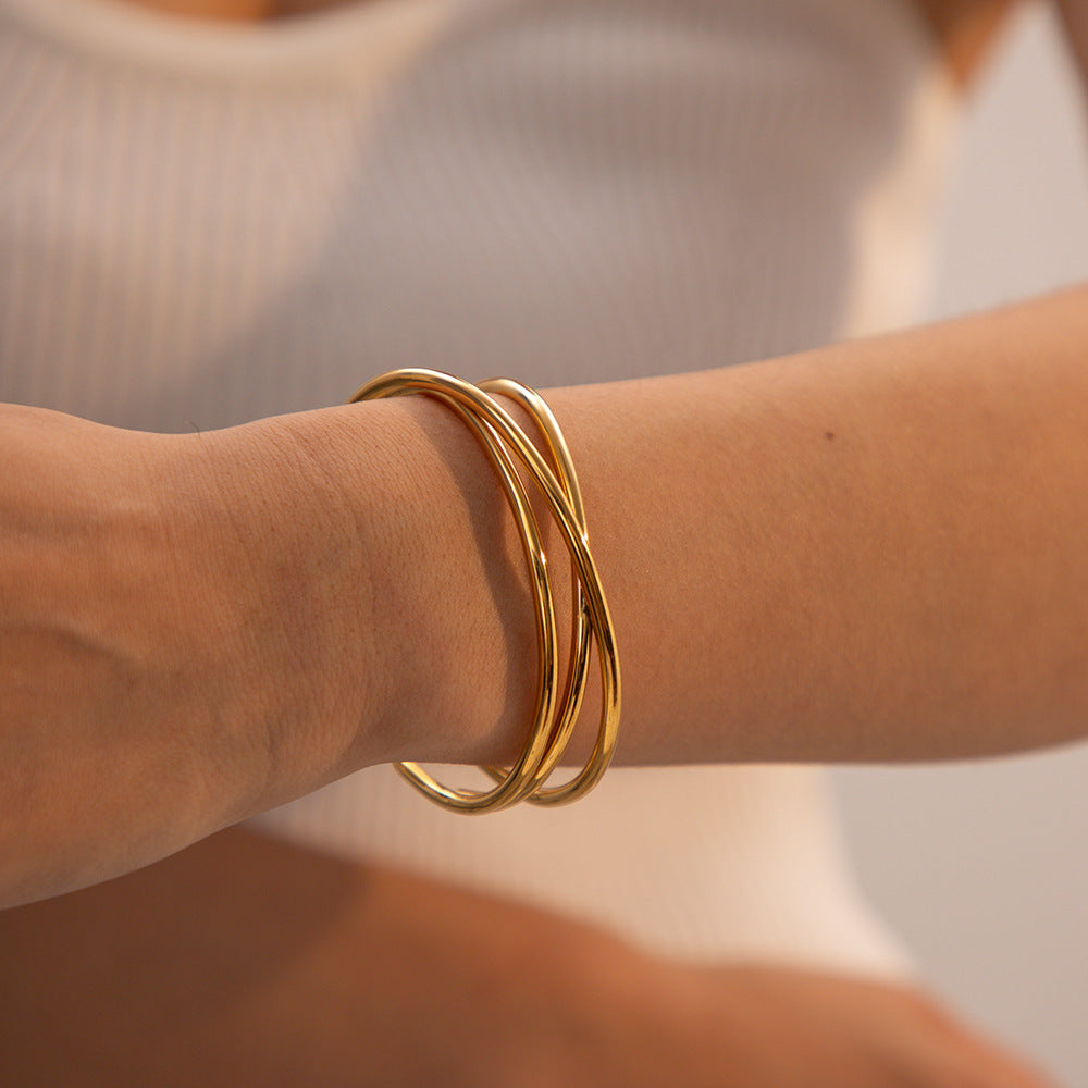 5pcs Design Bump Bracelet Fashion Titanium Steel Plated 18K Gold Stainless Steel Line Open Bracelet Female