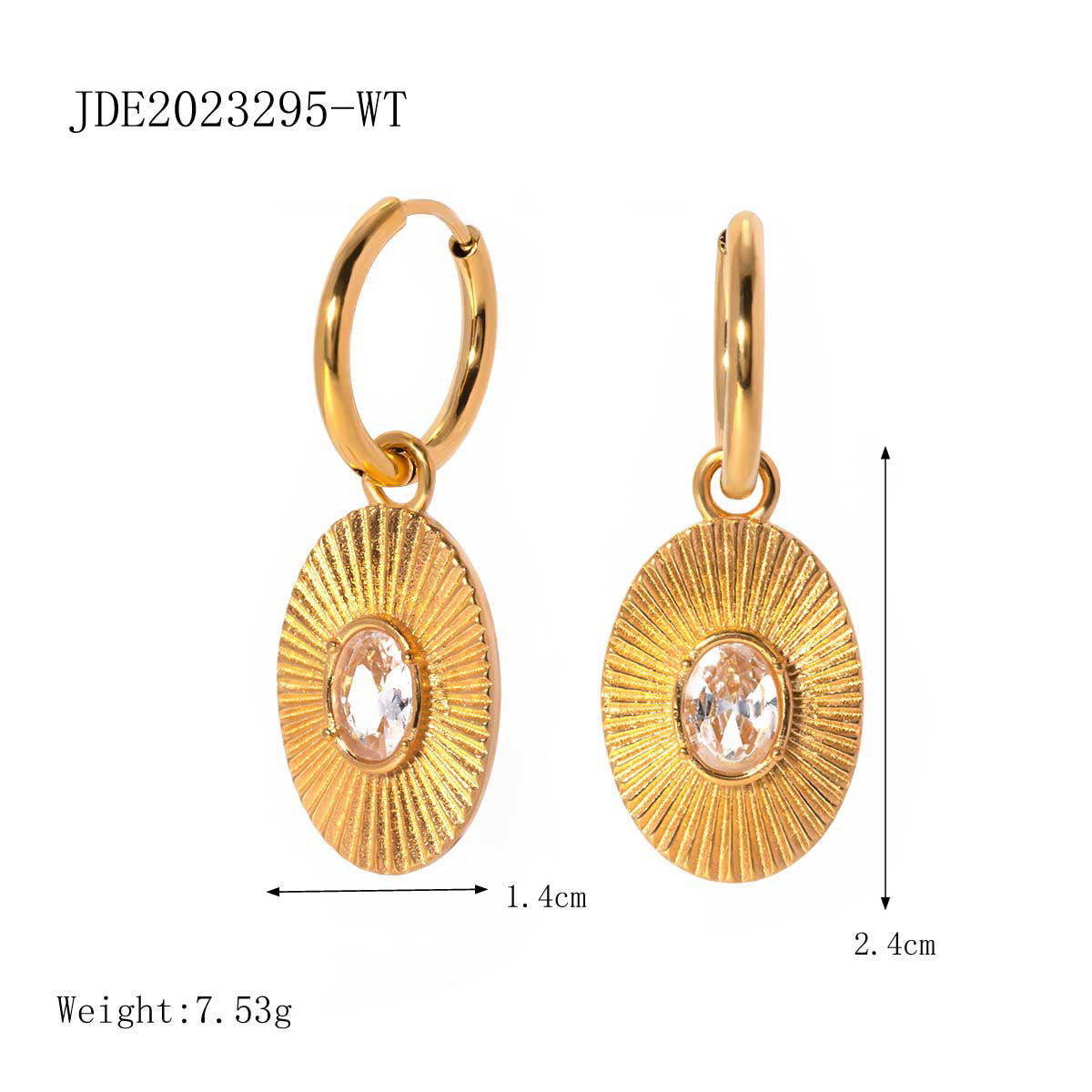 5pcs Elegant Vintage 18K Gold Stainless Steel Set Diamond White Diamond Oval Coin Pendant Earrings Jewelry Women