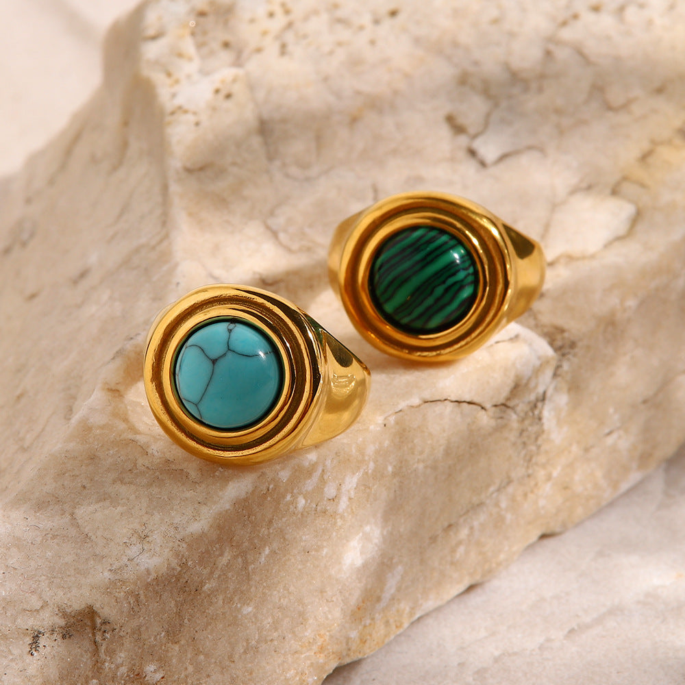 5pcs Turquoise Malachite Ring Female Gold Plated Indelible Fashion All-Match New Temperament Ring