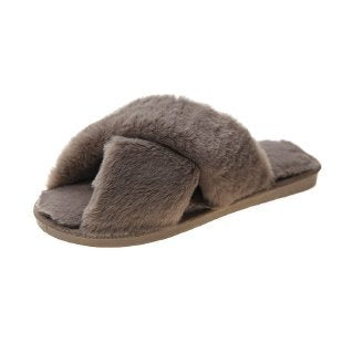 Autumn And Winter New Big Rabbit Velvet Cross-Belt Couple Floor Cotton Slippers Indoor Home Warm Non-Slip Plush Cotton Slippers