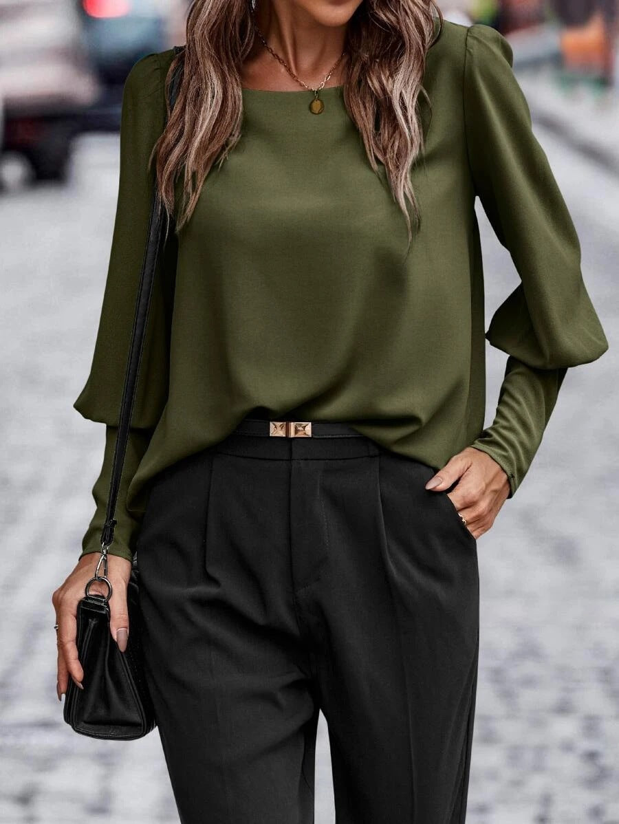 Women's T-Shirt Long Sleeve Button Solid Color Casual Top