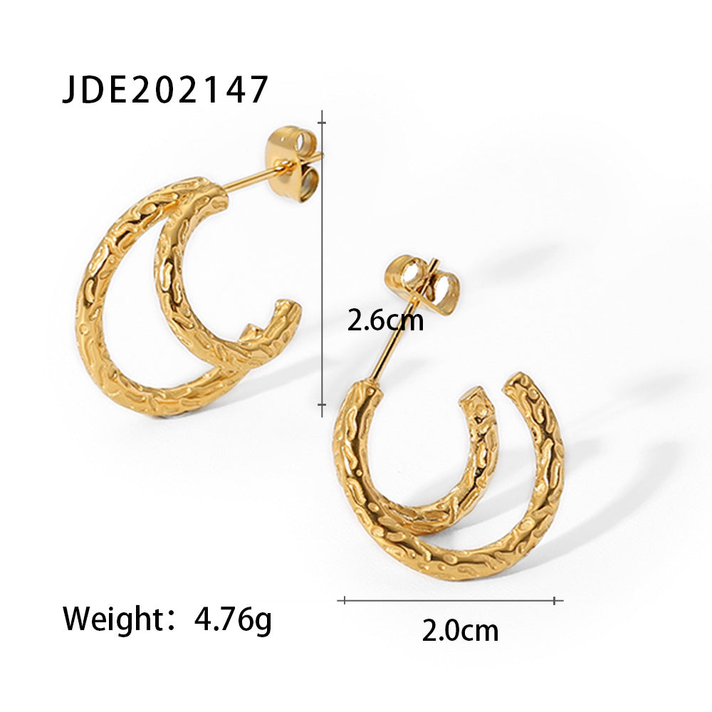 5pcs New Women's All-Match Titanium Steel Earrings Stainless Steel Plated 18-Karat Gold Set With Green/White Diamond Geometric C-Shaped Earrings