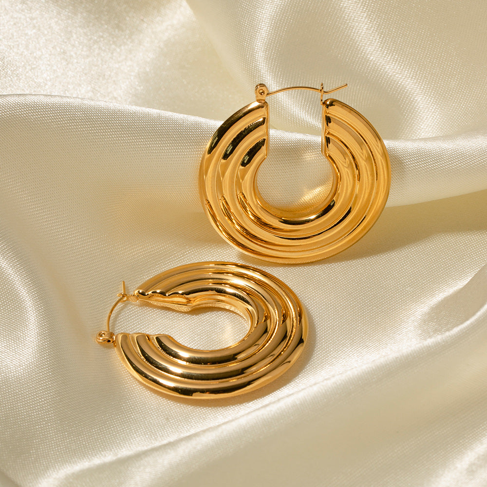 5pcs Titanium Steel Lock Earrings Stud 18K Gold Stainless Steel Multi-Layer Loop Earrings Women's Earrings Punk Earrings