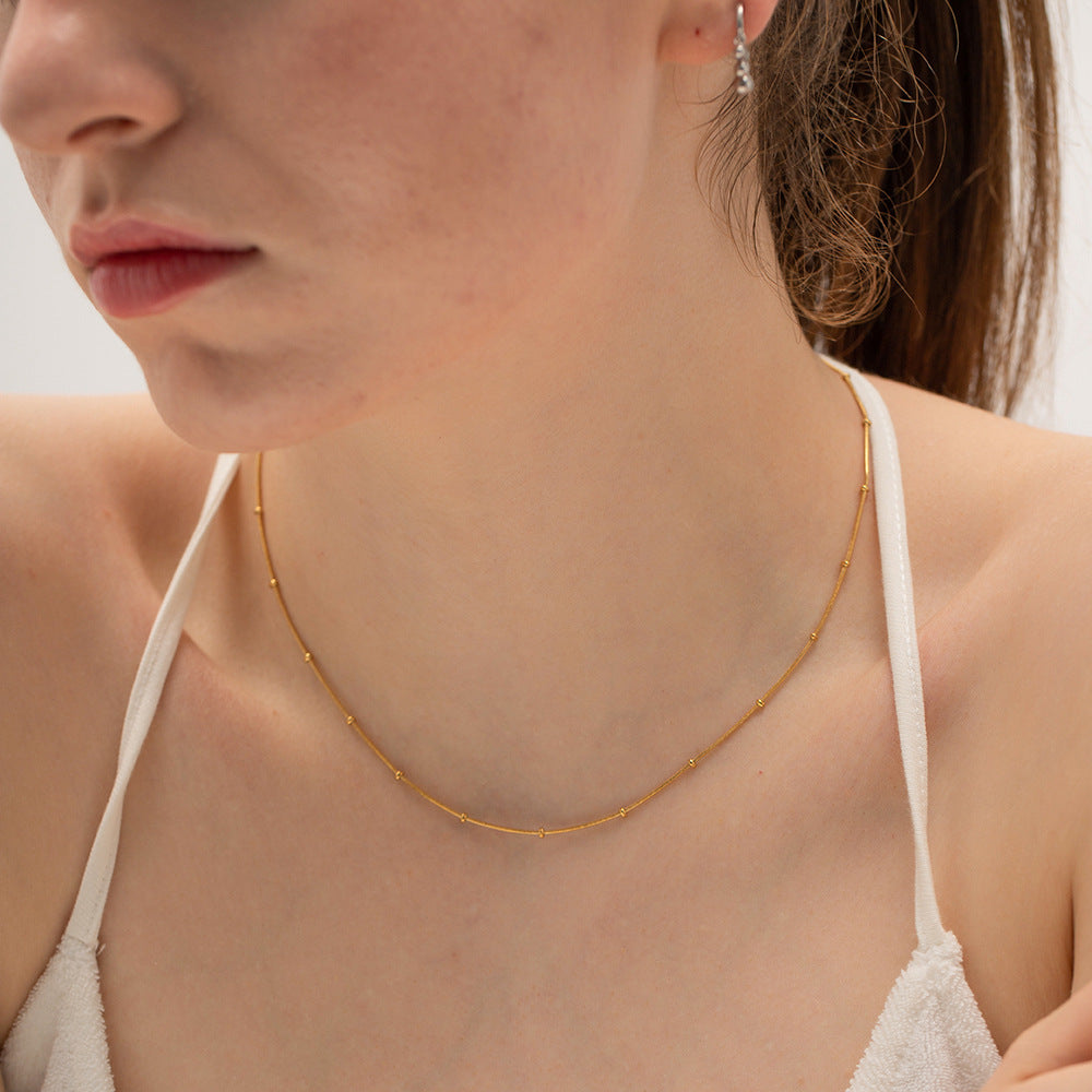 5pcs Small Fresh Stainless Steel Necklace High-Grade Sense Does Not Fade Color Round Bead Snake Chain Necklace Summer Accessories