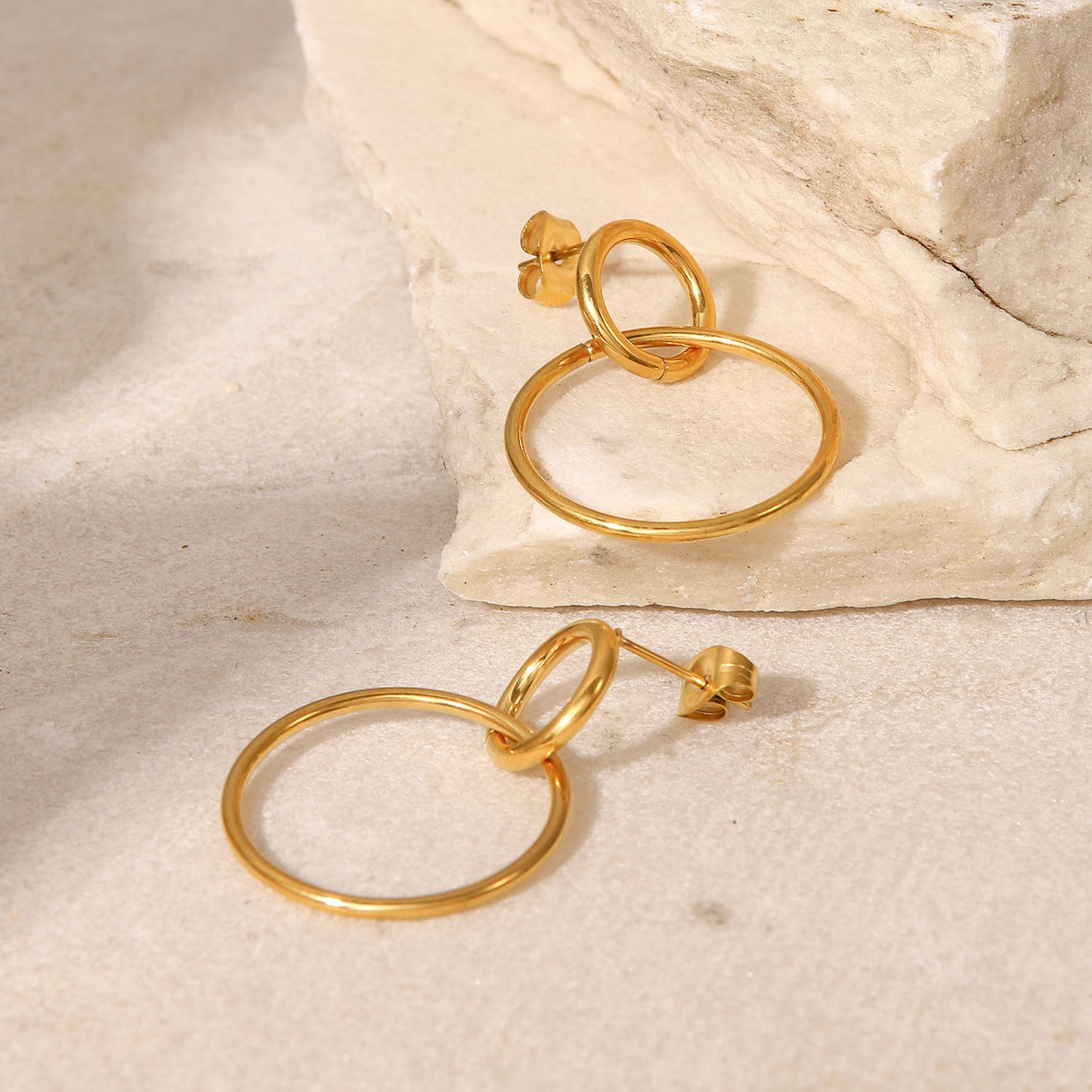 5pcs Women's Titanium Steel Earrings 18K Gold Stainless Steel Size Ring Pendant Earrings Geometric Fashion Earrings
