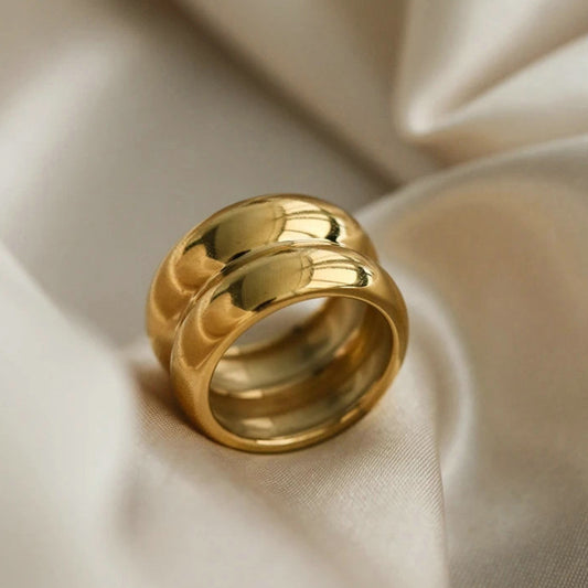 5pcs Ring 18K Wide Edge Double Layer Texture Simple Female High-Grade Titanium Steel Hand Jewelry